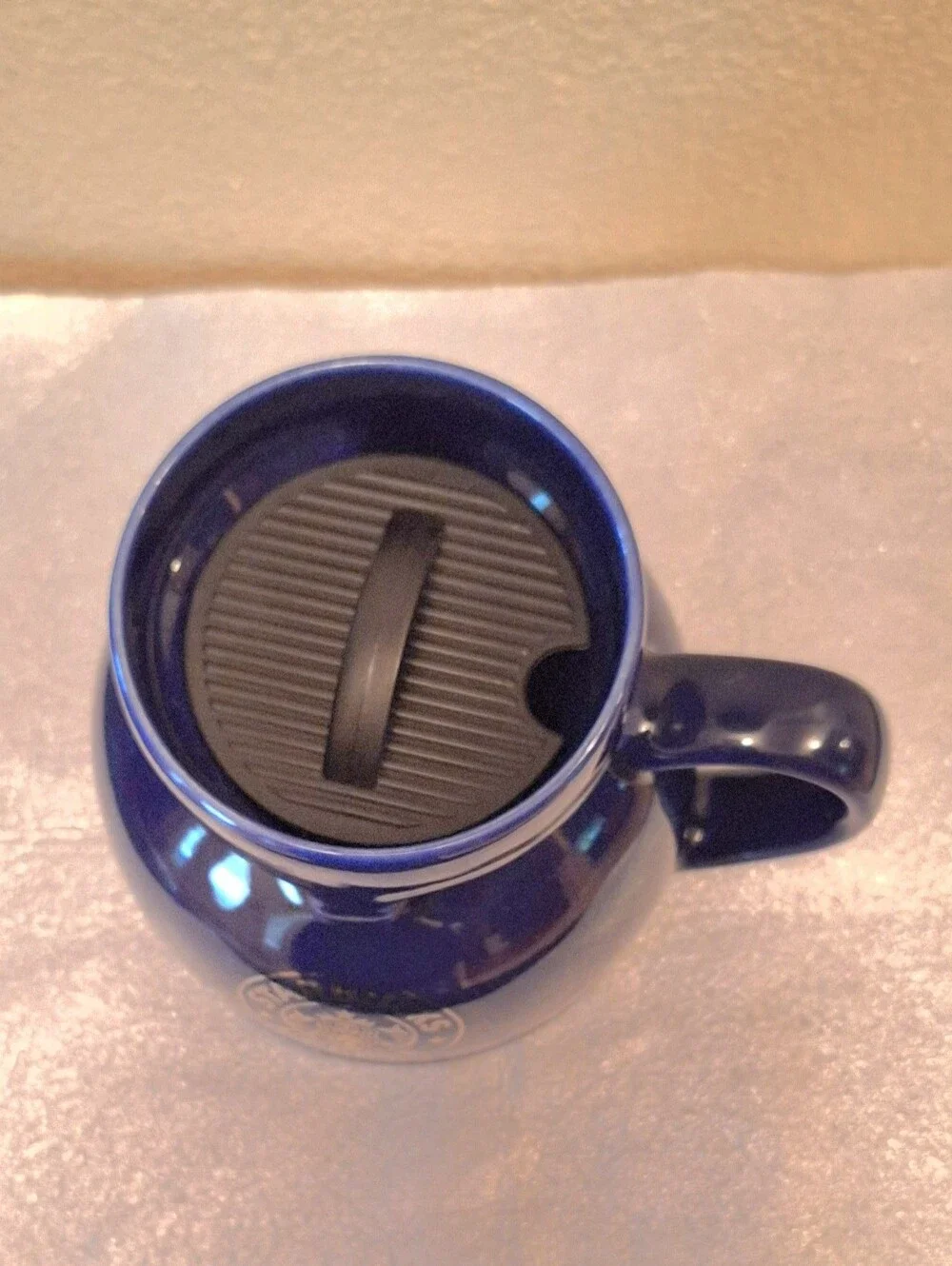 Vintage Starbucks Blue FAT Boy Travel Mug & Lid. Ceramic With Gold Logo